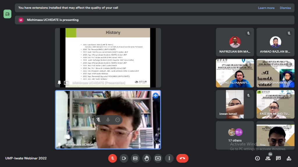 Assoc. Prof. Dr. Uchidate Michimasa was sharing the history of webinar to new participants Assoc. Prof. Dr. Uchidate Michimasa was sharing the history of webinar to new participants